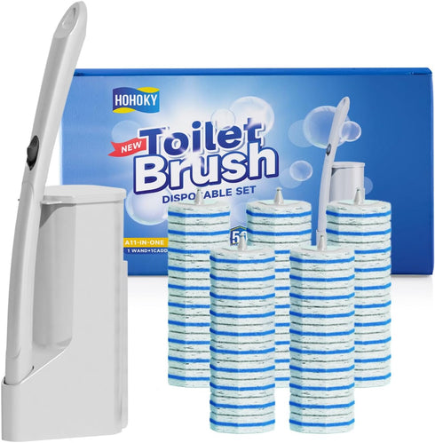Disposable Toilet Brush Cleaning System with 50 Replacement Brush Heads, Wall Mounted Toilet Wand Kit for Bathroom