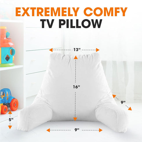 Cheer Collection Reading Pillow with Arms Portable Bed Pillow for Sitting Up & Support, Hollow Fiber-Filled Back Rest