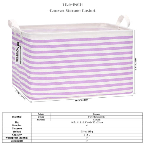 Sea Team 2-Pack Collapsible Canvas Storage Basket - Rectangle Waterproof Bin with Handles, 16.5 x 11.8 x 9.8 Inches