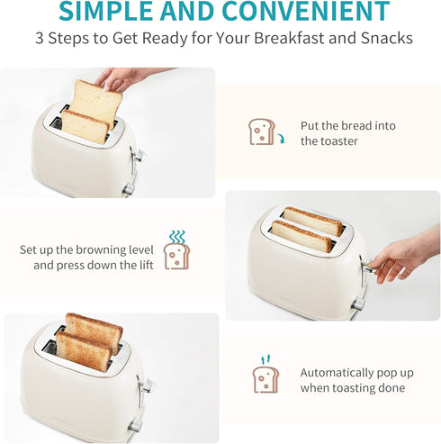 Ultrean Toaster 2 Slice, Stainless Steel with Extra-Wide Slot, Removable Crumb Tray, 6 Browning Settings, 825 W