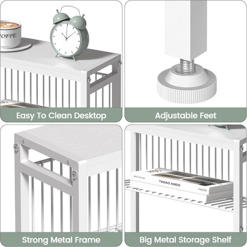 3-Tier End Table for Small Space, Narrow Side Table with Magazine Holder,Small Nightstand, Skinny Snack Couch Table