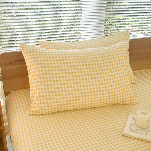Set Cover(2PCS,Twin) NSNLGSGC Yellow Gingham Duvet Cover Twin, Grid Simple Geometric Square Pattern Comforter