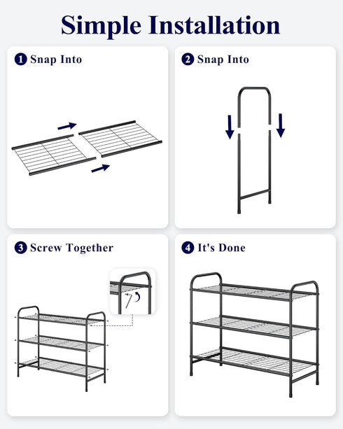 Closet Closet 25.6" 3 Kitsure Shoe Rack - Stainless Steel Shoe Organizer, Sturdy Shoe Rack for and Front Door Entrance