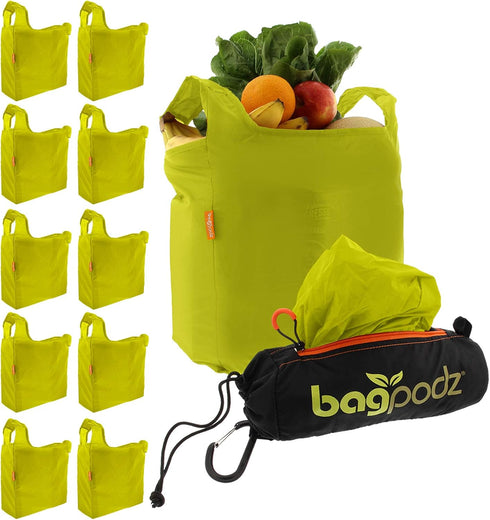 BagPodz Sturdy Reusable Grocery Bags Foldable and Washable - Made From RipStop Nylon