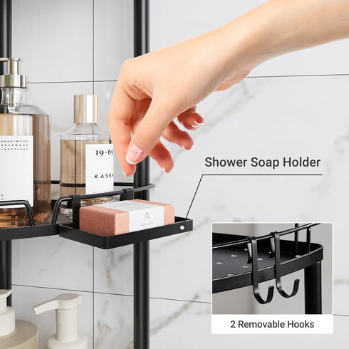 3 2 ELYKEN Corner Shower Caddy Standing, Tier Rustproof Metal Shower Organizer with Soap Holder, Floor Shower Corner