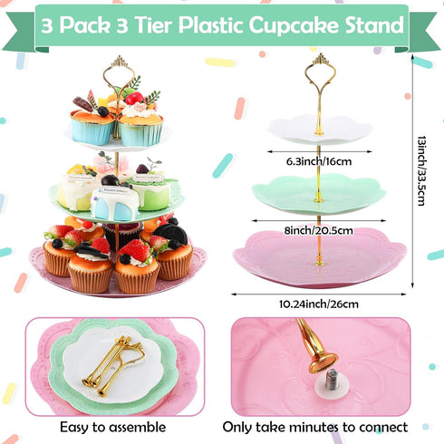 83 Set 3-Tier 12 Layhit Pcs Floral Tea Party for Girls Disposable Vintage Tableware with Cake Stand, Serves Paper Cups