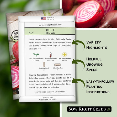 Packet (3) Sow Right Seeds - Chioggia Beet Seeds for Planting - Non-GMO Heirloom with Instructions to Plant & Grow an