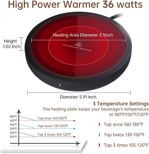 3-in-1 36W DOPUDO Coffee Warmer, Mug Warmer with Auto Shut Off, Black, Fast Heating, Perfect for Desk, Coffee, Tea