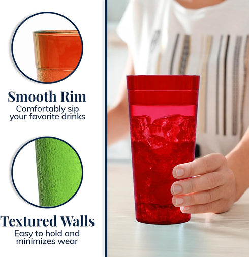 US Acrylic Café Plastic Reusable Tumblers, Set of 12, 32-ounce Iced-Tea Cups, BPA-free