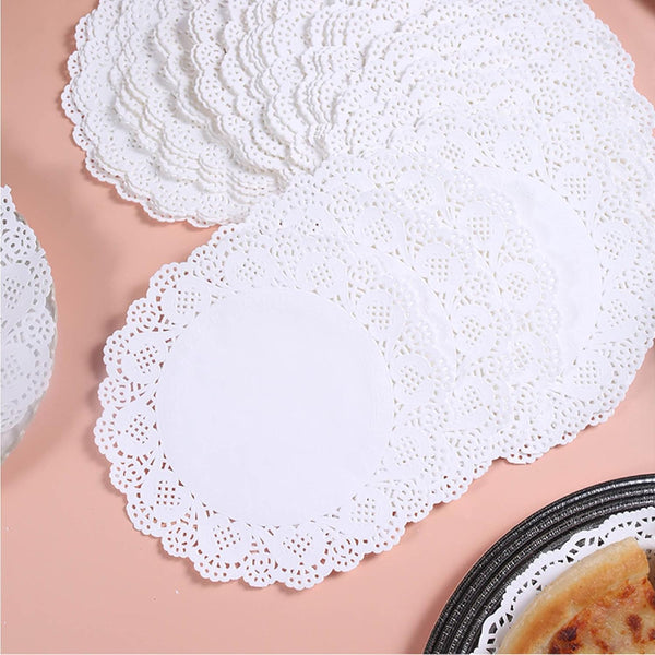 10 Inch Round Paper Doilies, Lace Paper Placemats, Disposable Greaseproof Doilies, White, Pack of 100