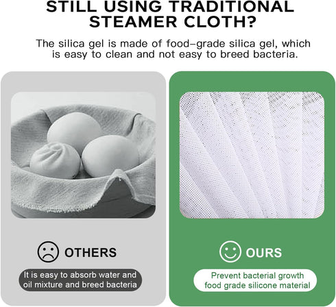 10 Pcs 10 inch Non-stick Silicone Steamer Mesh Mat, Reusable Bamboo Steamer Liner Pad for Home Kitchen Cooking