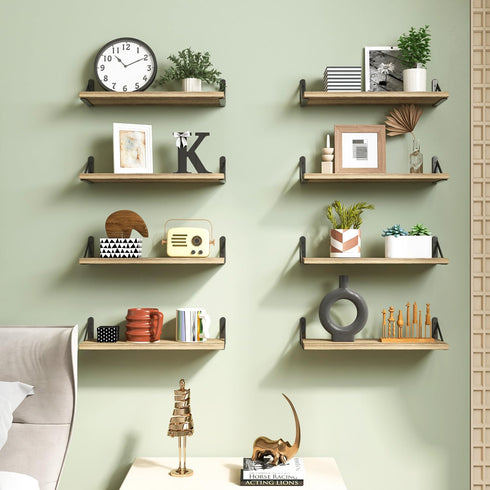 4.7in (Set 8 Fixwal Shelves for Room Wall, Width Rustic Wood Wall Storage, Floating Shelves for Bedroom, Living Room