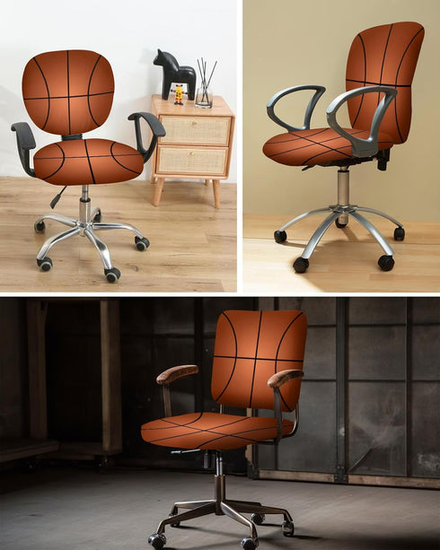 Computer Office Chair Cover, Basketball Texture Brown Washable Removable Slipcover for Rotating Boss Chair (1pcs)