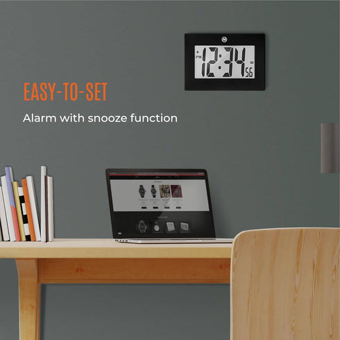 MARATHON Large Digital Wall Clock - 8” Display, Black - Easy to Read