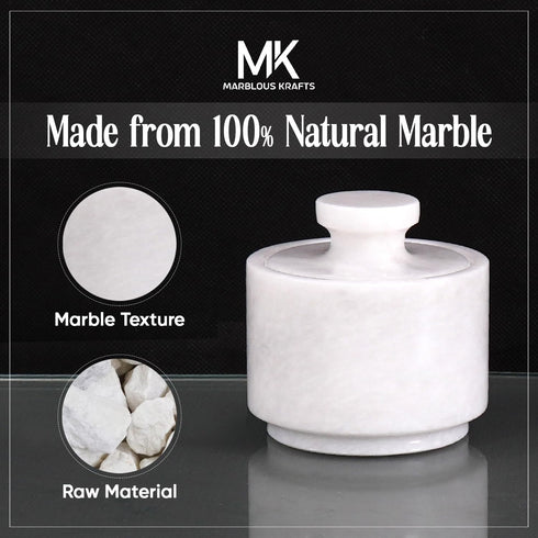 3" Counter, MARBLOUS KRAFTS Marble Salt Cellar with Lid White Salt Box, Stone Salt Container & Spice Jars, Stone Salt