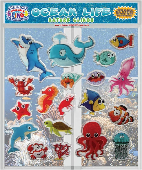 Ocean Sea Animal Gel Window Clings for Kids - Reusable Window Stickers for Toddlers, Gel Clings Decals for Home Car