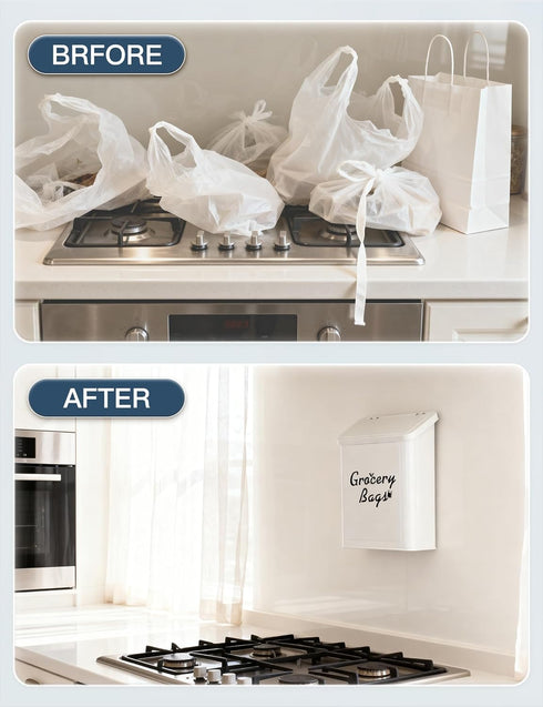 50pcs Metal White Magnetic Grocery Bags Holder, Farmhouse Wall Mount Plastic Bag Holder with Shopping Bags, Trash Bag