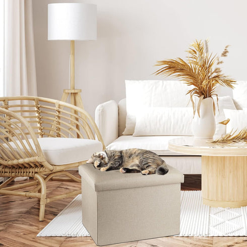17x13x13inches ALASDO Ottoman Storage Ottoman Footrest Stool Foldable Foot Rest Footstool Bench for Living Room Beige
