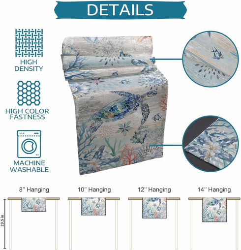 Lsrtoss 48 Inches Summer 13" 48" Coastal Sea Turtle Table Runner Long Farmhouse Dress Scarves, Nautical Beach Starfish