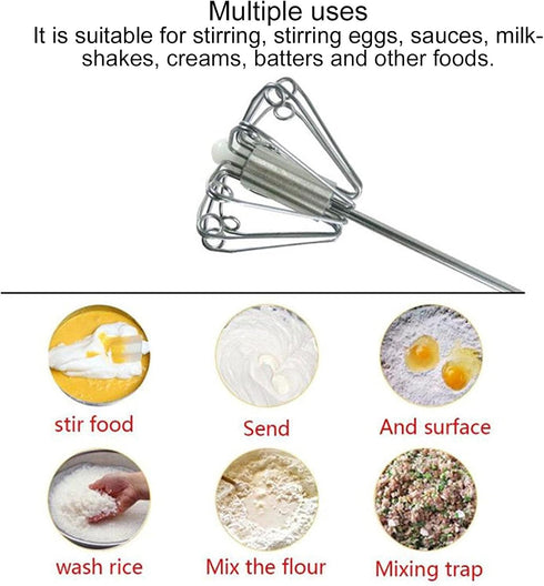 Stainless Steel Whisks, Semi-Automatic Egg Beater, Milk Frother, Hand Push Mixers for Home Kitchen (12in)
