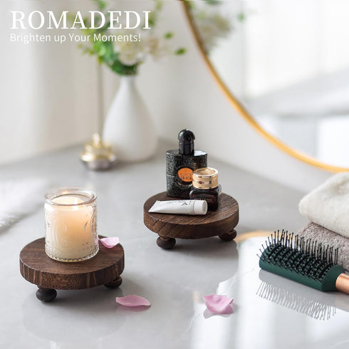 2 Counter Romadedi Farmhouse Wood Riser for Display- pcs Rustic Decor Mini Wooden Pedestal Decorative Round Tray