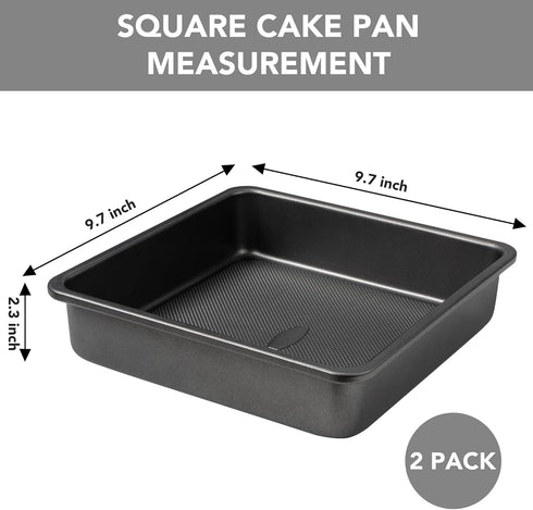 Square Cake Pan, Nonstick Baking Pan for Bread or Brownie, 9x9 Inch Bakeware with Diamond Texture Pattern, Set of 2 by Tiawudi
