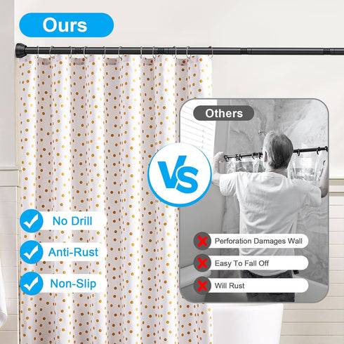 TEECK Adjustable Tension Shower Curtain Rod, 32-79 Inch, 1 Inch, Anti-Slip, Rust-Proof, No Drilling, Black