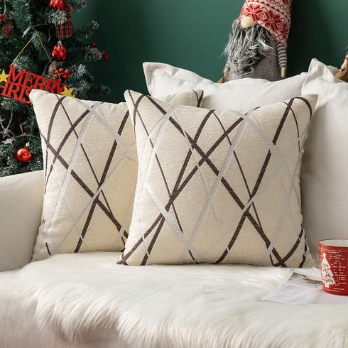 MIULEE Pack of 2 Decorative Throw Pillow Covers, Cute Woven Textured Chenille, 18 x 18 Inch, Beige