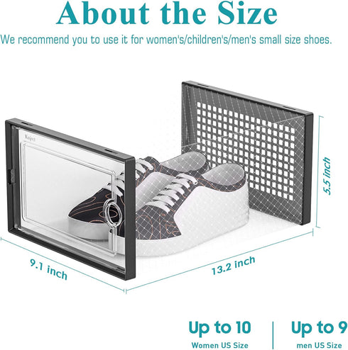 Kuject Large Shoe Organizers, 12 Pack Clear Plastic Stackable Storage Boxes with Lids, Under Bed Shoe Containers, Fit