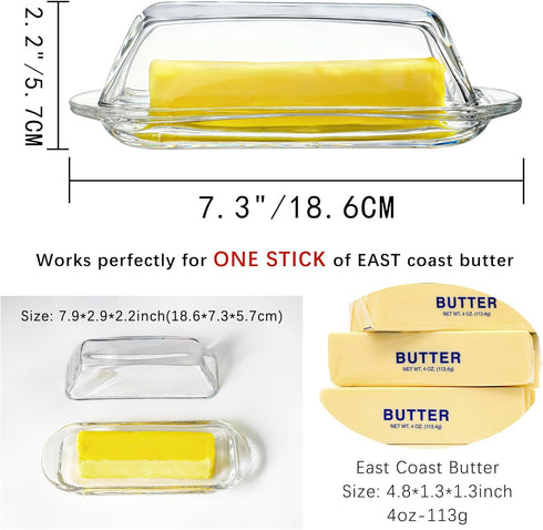7 Inches Countertop 1 Glass Butter Dish with Lid for - Crystal Glass Butter Keeper Elegant Clear Butter Holder Tray