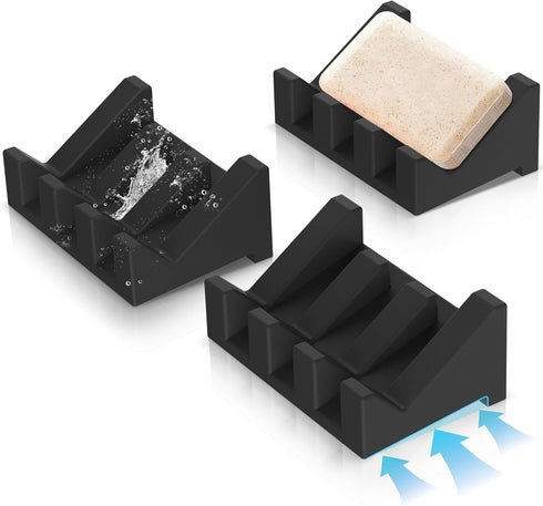 Silicone Soap Holder, Self Draining Waterfall Drying Tray, Soap Dish for Shower Wall (3PCS)