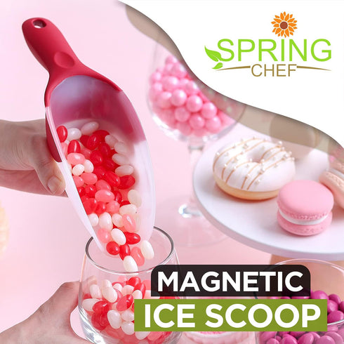 Spring Chef Red Magnetic Ice Scoop for Freezer Bin, Flexi-Plastic Scoopers for Food, 2 Pack