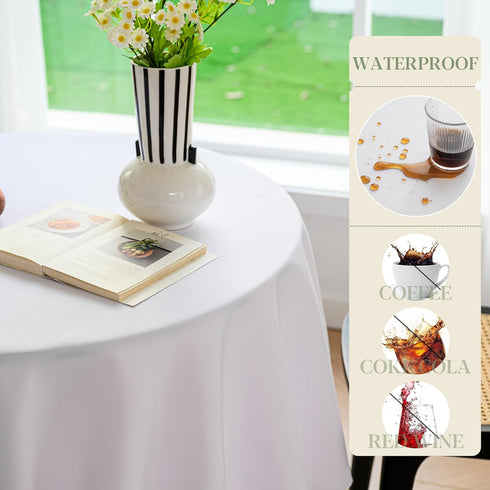 60 Inch Max50 Inch BYDOLL Table Cloth Round Tablecloth Fits Diameter Top,White Washable Outdoor Winkle and Stain
