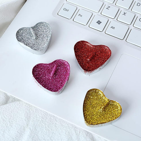 Bling Bling Heart-Shaped Tealight Candles, 10PCS Love Romantic Candle with 100PCS Silk Rose Petals for Weddings,