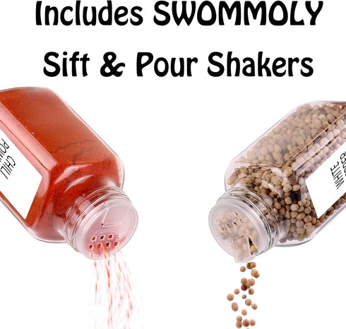 SWOMMOLY 24 366 6 oz Glass Spice Jars with Labels, Spice Jars with Bamboo Lids, Empty Bottles with Shaker Lids, Spice