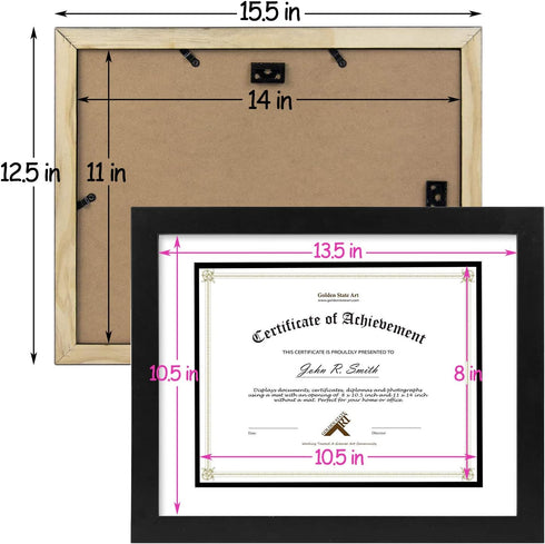 Golden State Art 11x14 Diploma Frame for 8.5x11 Document & Certificates with Mat, Solid Wood, 1 Pack
