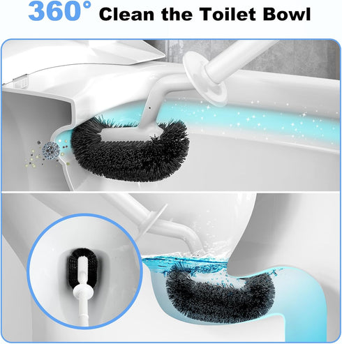 HAMITOR Toilet Bowl Brush Holder Set, Curved Design Holder for Deep Cleaning, Compact Scrubber for Small Spaces