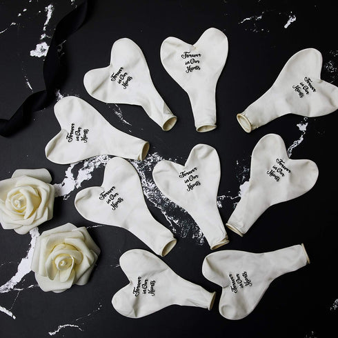 60 Pieces Memorial Balloons, Funeral Hearts Shape Latex Balloons with 2 Rolls White Ribbons