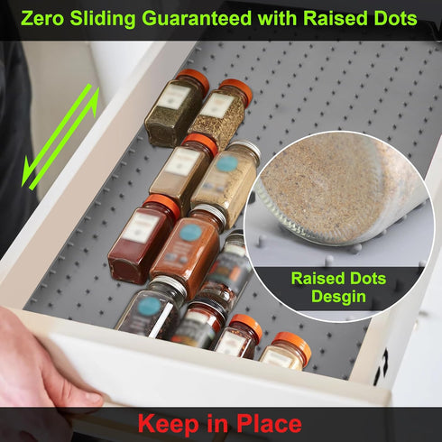 Gosmol Spice Drawer Organizer insert, Adjustable & Non-Slip Silicone Spice Drawer Liner, in Drawer Spice Organizer