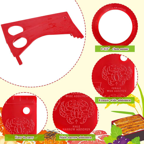 4 Kathfly Pcs Dungeness Crab Gauge Measure Clam Measuring Tool for Multi Shrimps Lobster Shellfish, Red