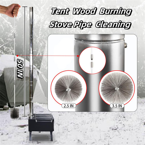 Ctsyuqoo 50-inch 4 2.5'' Long Tent Wood Burning Stove Pipe Cleaning Brush with Stainless Steel Bristles, and Chimney