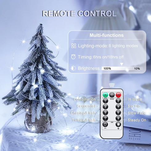 JMEXSUSS 2 Pack White Fairy Lights, 200 LED Battery Operated Twinkle Lights with Remote, 66ft Indoor Outdoor Decor