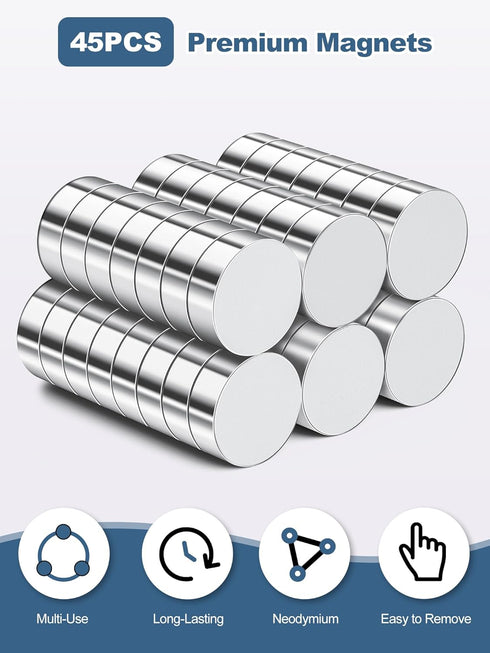 SMARTAKE 45 Pcs Refrigerator Magnets, 6x2mm Small Round Neodymium Office Magnets for Home, Kitchen, School (Silver)