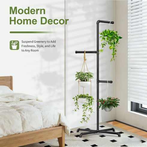 Hanging Plant Stand, Plant Hanger Indoor, Corner Hanging Plant Stand, Black Metal Holder for Bedroom, Living Room