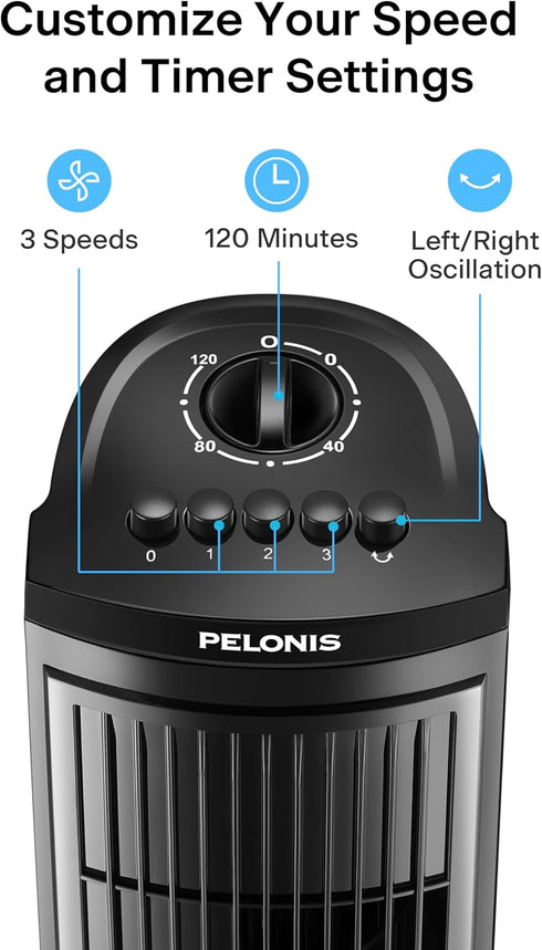 PELONIS 30 Inch Oscillating Tower Fan, 3 Speed Settings, Auto-off Timer, Standing Fan PFT28A2BBB, Black