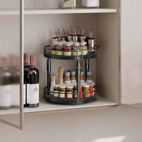 2-Tier Countertop BB05TL01 HOOBRO Lazy Susan Organizer Spice Rack, Height Adjustable Rotating Lazy Turntable Spice