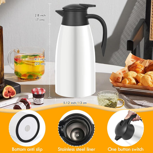 70oz Thermal Coffee Carafe Insulated Coffee Thermos Airpot, Stainless Steel Coffee Carafes Urn For Keeping Hot, Double Walled Insulated Vacuum Flask, Hot Beverage Drink Tea Coffee Dispenser, White by OFFKITSLY