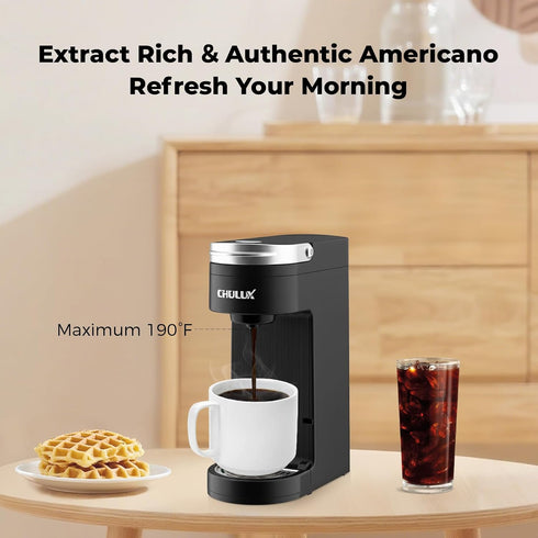 7.3" 6 12oz CHULUX Slim Single Serve Coffee Maker for K Pods, One Cup Coffee Maker Fits Travel Mugs, Coffee Machine