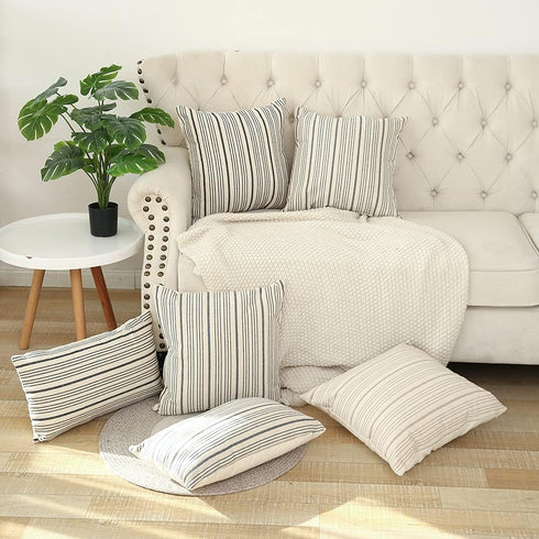 Kiuree Black and Beige Farmhouse Throw Pillow Covers, Set of 2 Decorative Square Pillow Cases for Sofa, Couch, Bedroom