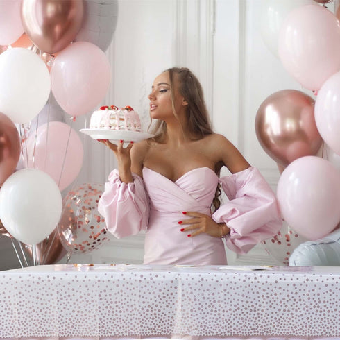 2 Pack Rose Gold Disposable Table Cloths, Plastic Table Cover for Birthday Baby Shower Rectangle Tables 54 x 108 in.